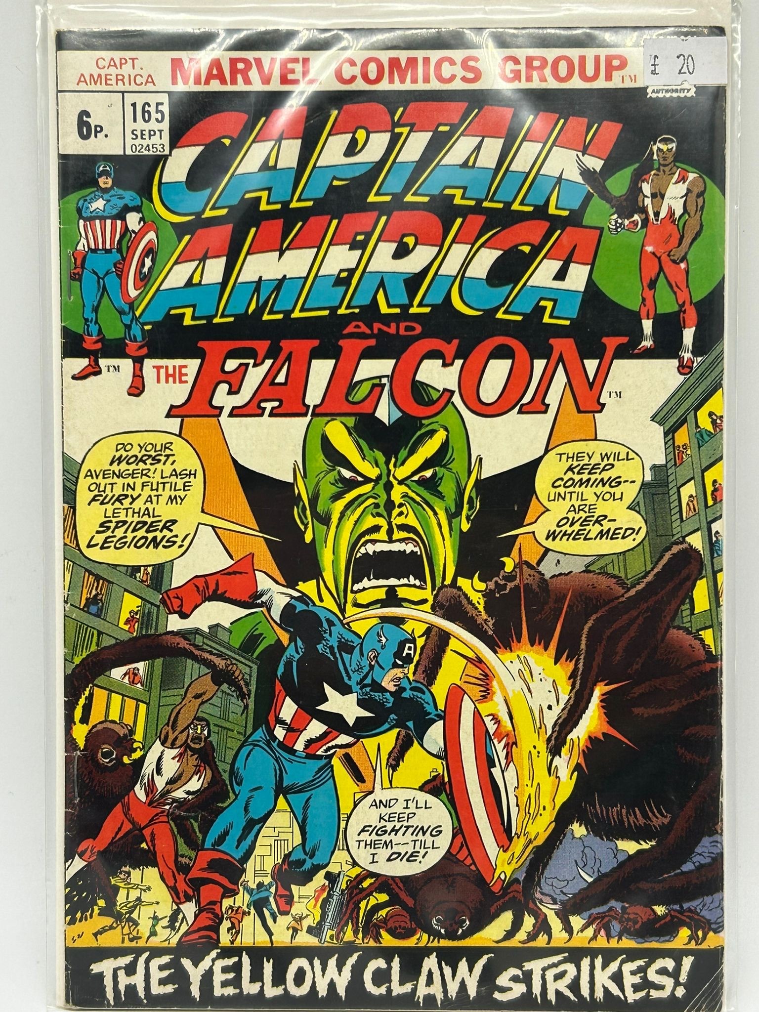 Captain America and the Falcon #165 (1973) Bronze Age Marvel – Yellow Claw Strikes Cover, UK Price Variant