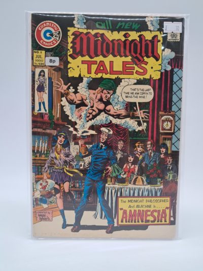 Charlton Comics Midnight Tales #8 (July 1973) UK Price Variant Horror Comic – The Midnight Philosopher and Arachne in "Amnesia"