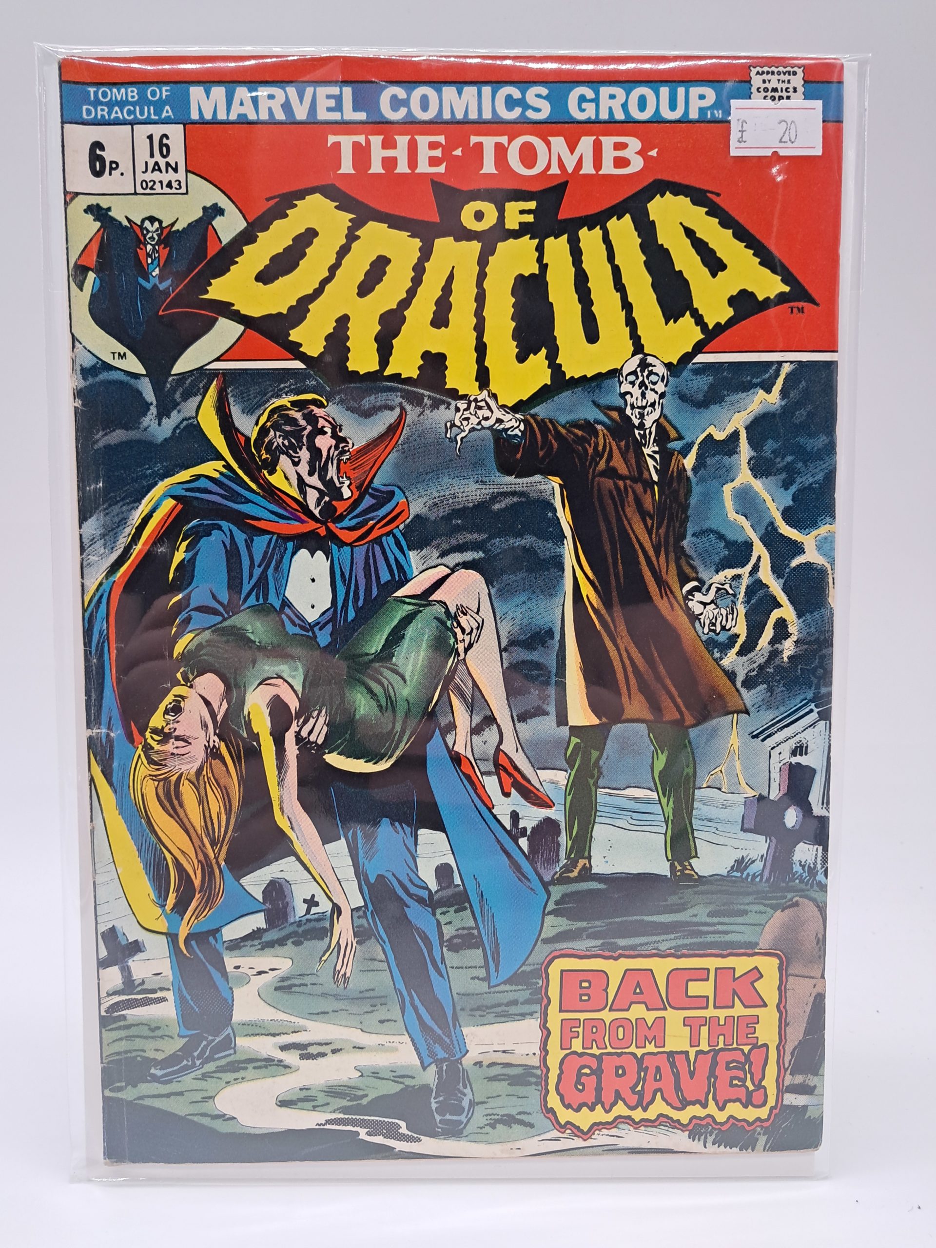 Marvel The Tomb of Dracula #16 (1974) UK Price Variant Comic Book – "Back From the Grave!" – Bronze Age Horror