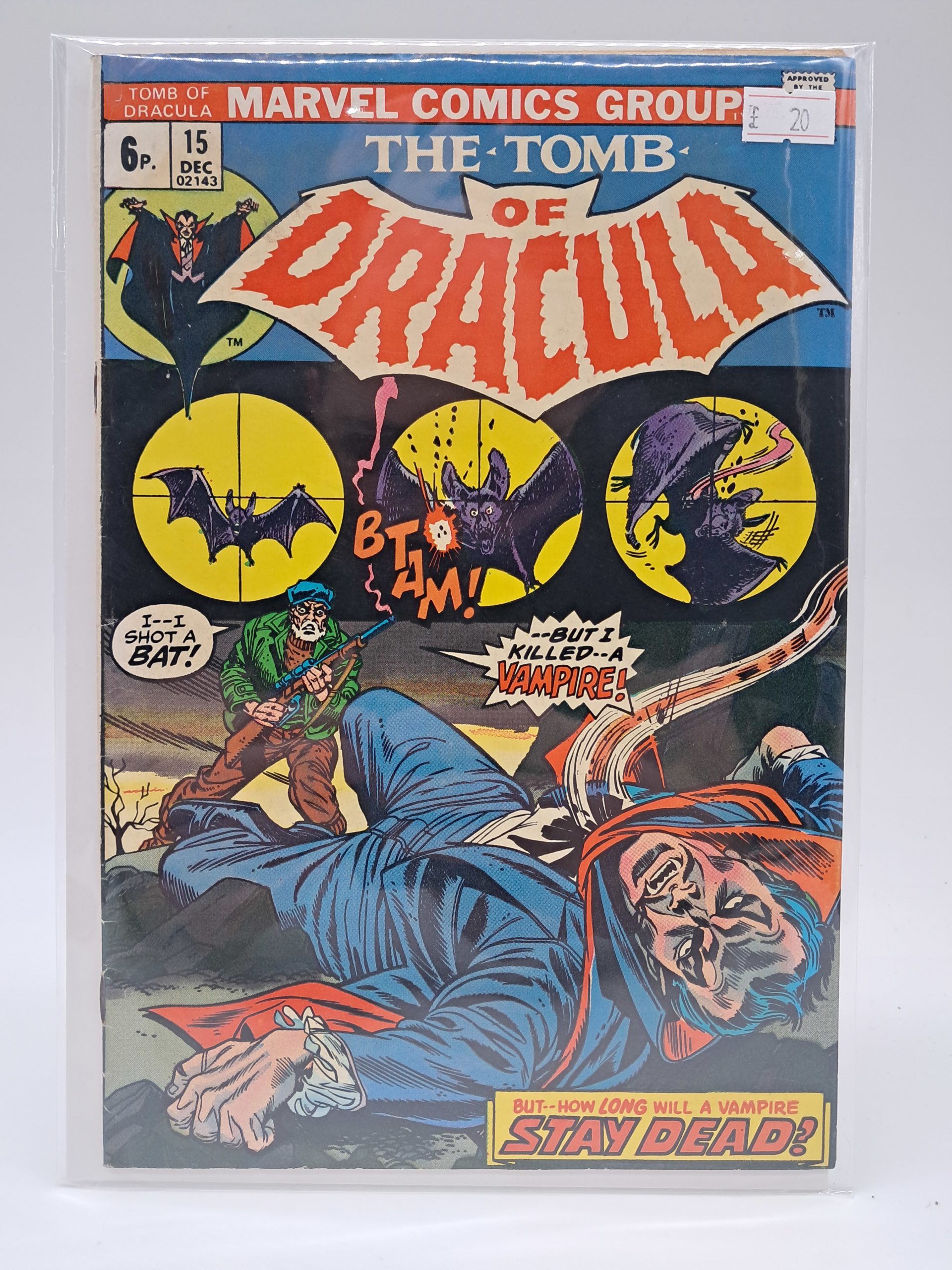 Marvel The Tomb of Dracula #15 (1973) UK Price Variant Comic Book – "Stay Dead!" – Bronze Age Horror
