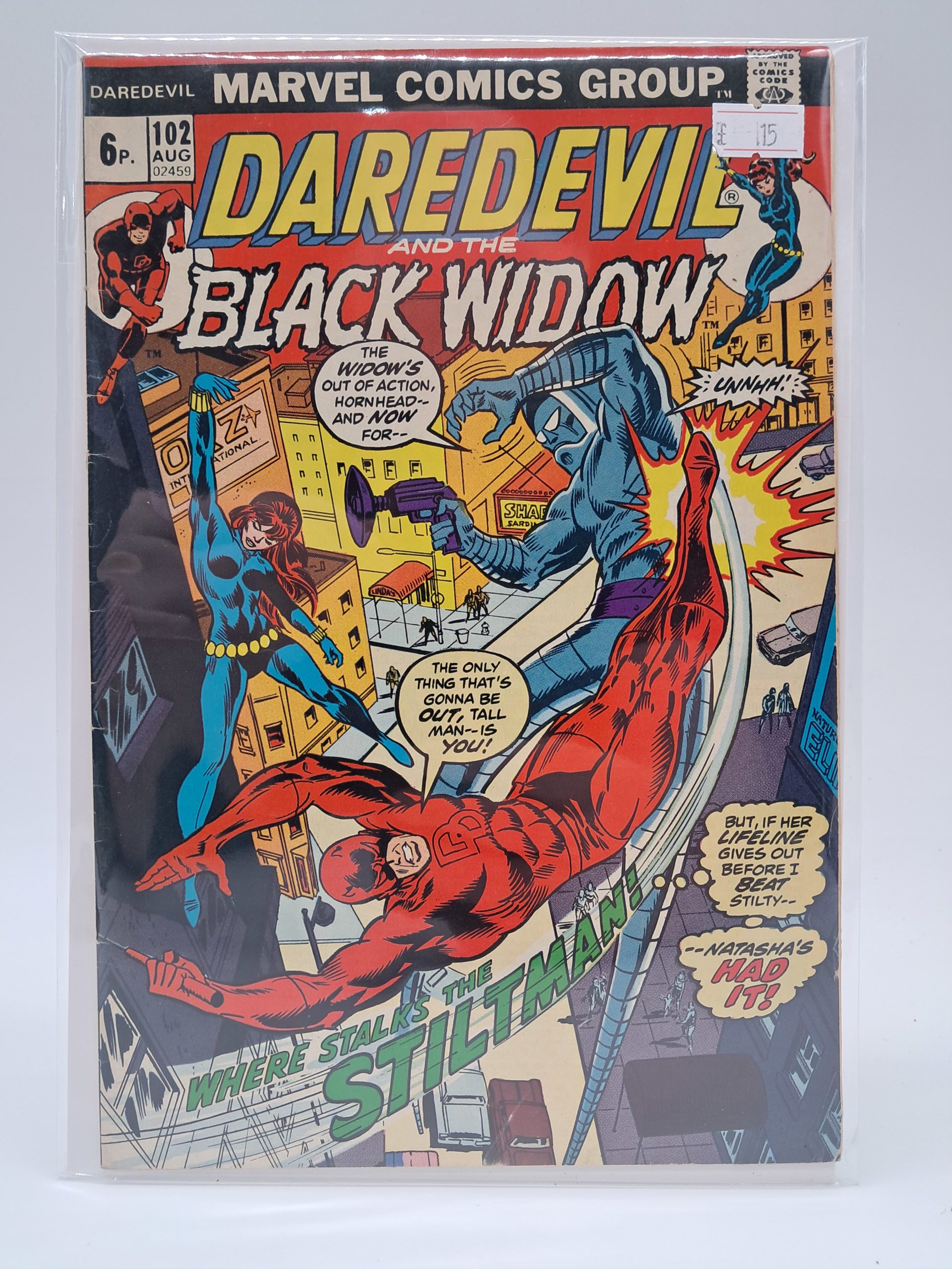 Marvel Comics – Daredevil #102 (1973) UK Price Variant Comic – Black Widow and Stilt-Man Cover