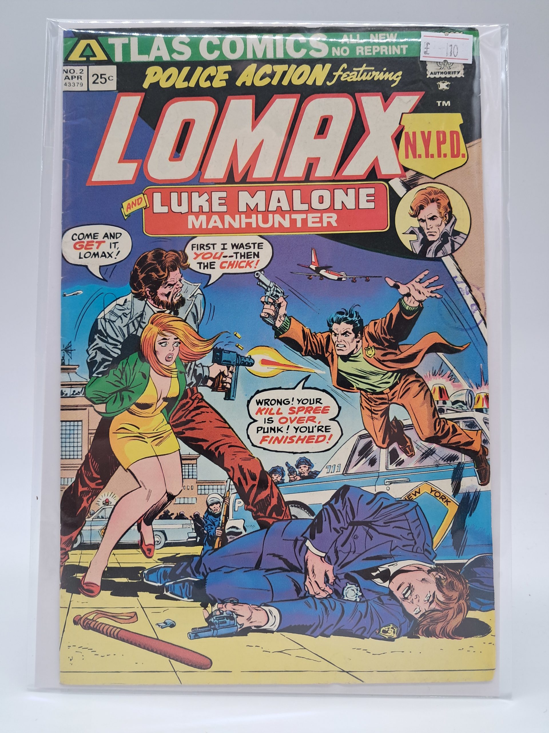 Atlas Comics Police Action Featuring Lomax #2 (April 1975) 25c Comic – NYPD Crime Series