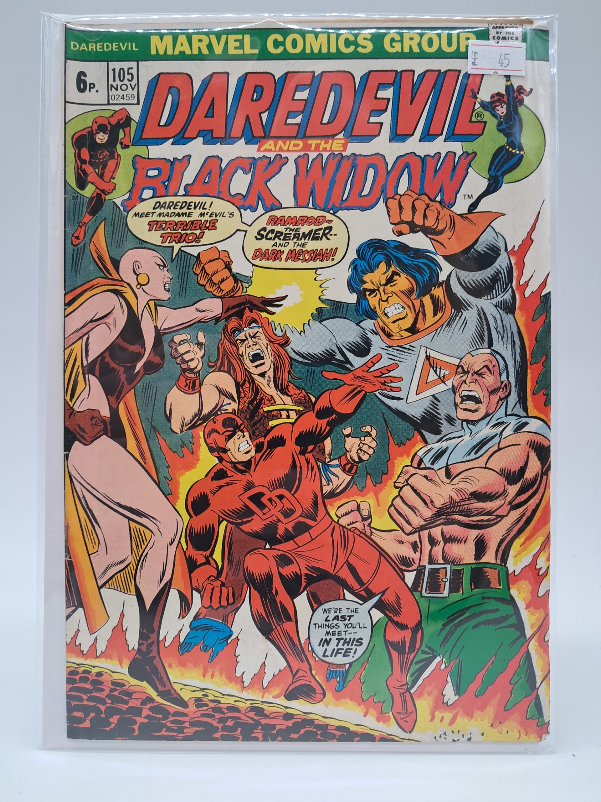 Marvel Comics Group Daredevil and the Black Widow #105 (November 1973) UK Price Variant Vintage Bronze Age Comic Book