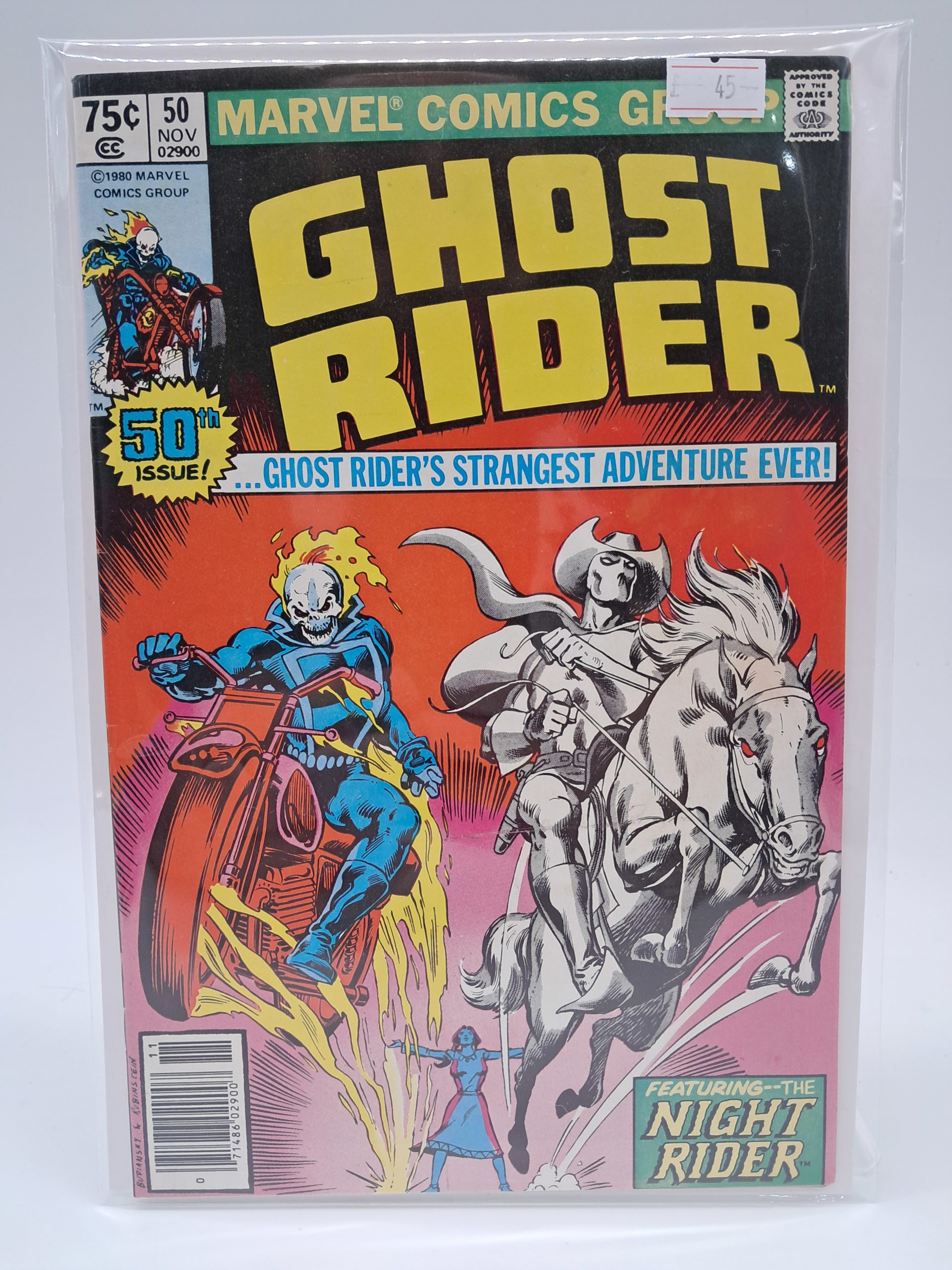 Marvel Comics Ghost Rider #50 – 50th Issue – Featuring The Night Rider – Bronze Age Comic Book