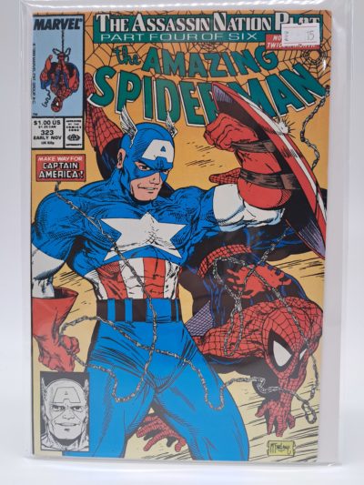 The Amazing Spider-Man #323, Marvel Comics – Assassin Nation Plot Part 4 of 6 – Captain America – November 1989
