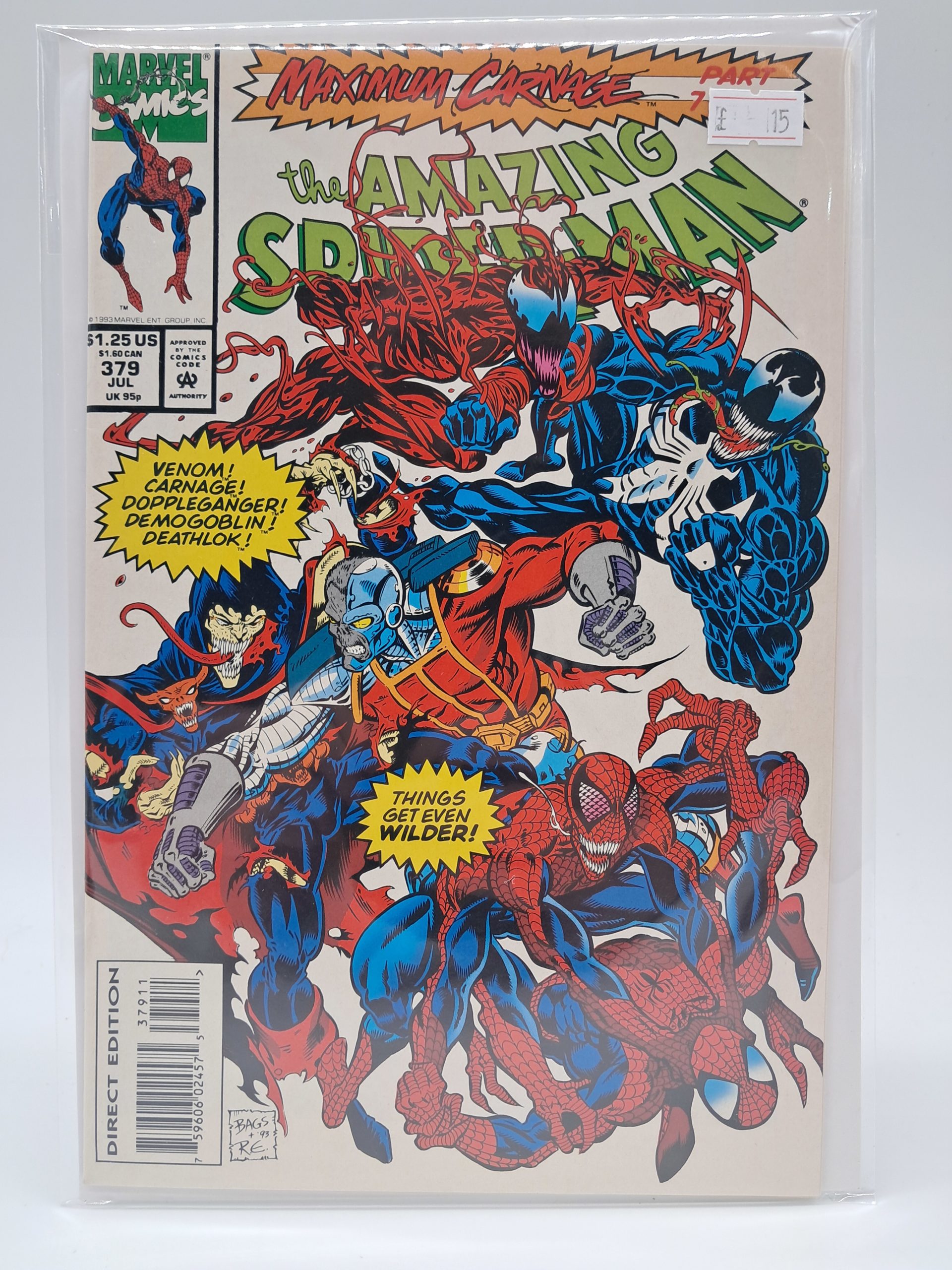 The Amazing Spider-Man #379, Marvel Comics – Maximum Carnage Part 7 – Direct Edition – 1993