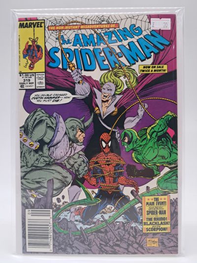 The Amazing Spider-Man #319, Marvel Comics – Spider-Man vs Rhino, Blacklash & Scorpion – Newsstand Edition – 1989