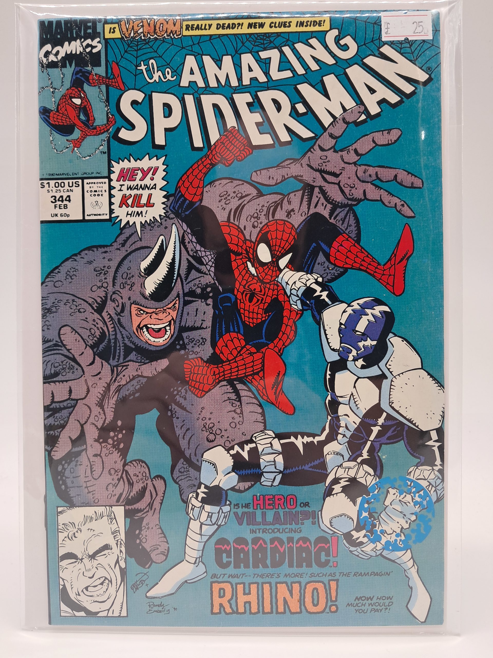 Marvel Comics The Amazing Spider-Man #344 – 1st Appearance of Cardiac – Direct Edition – 1991