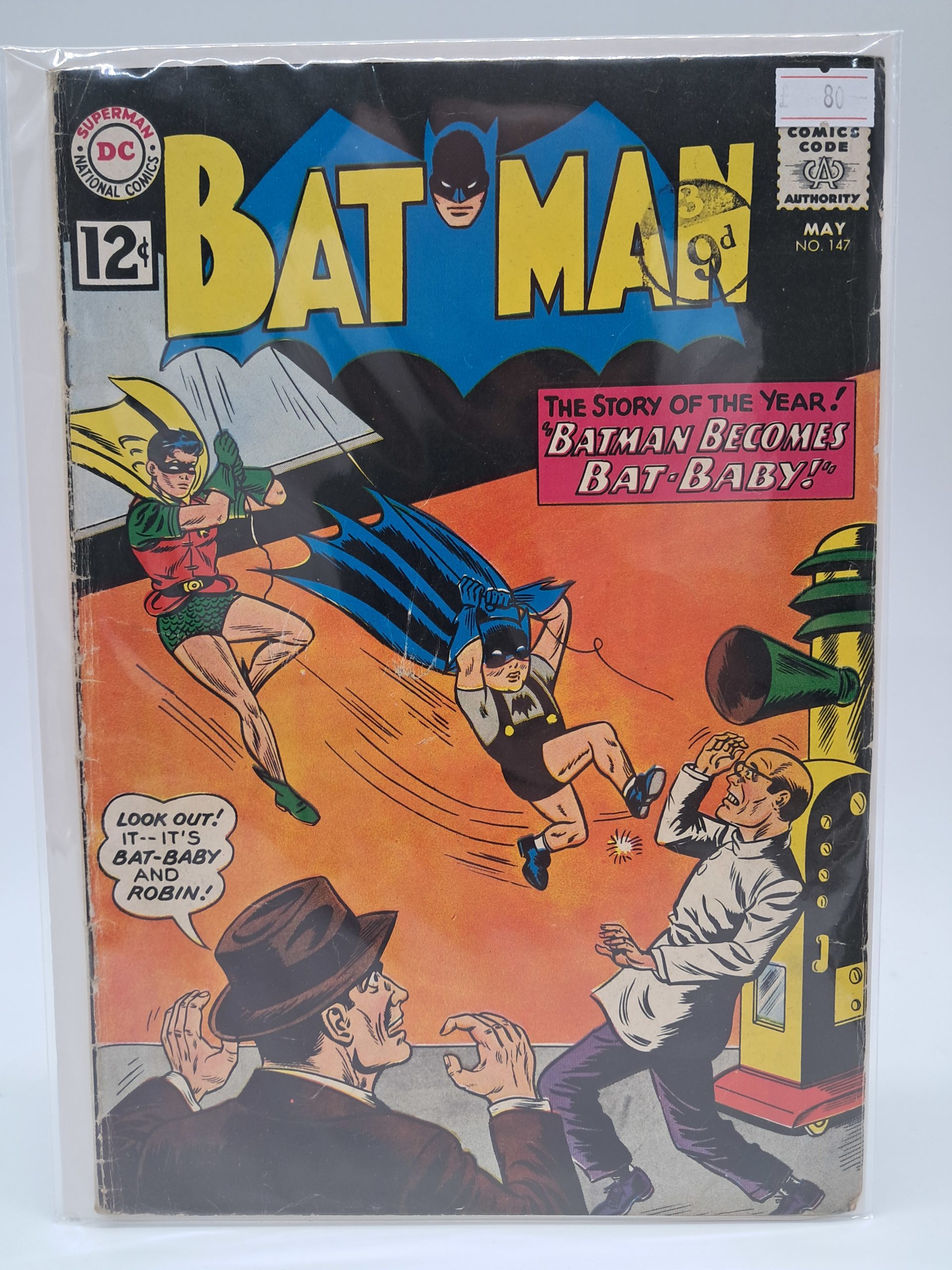 Batman #147 – Batman Becomes Bat-Baby, DC – Silver Age Comic – 1962