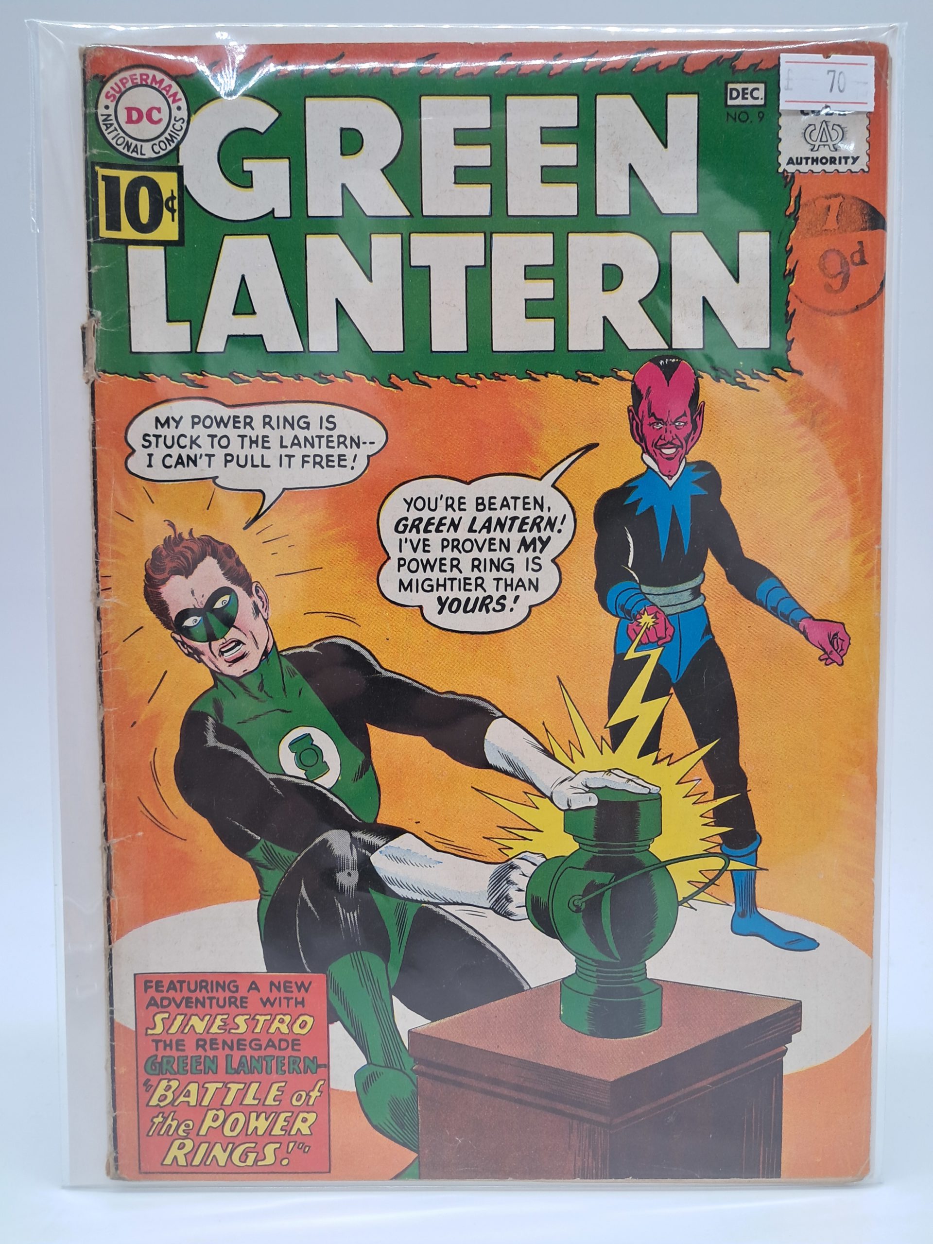 Green Lantern #9, DC Comics – Sinestro Battle of the Power Rings – Silver Age Comic – 1961