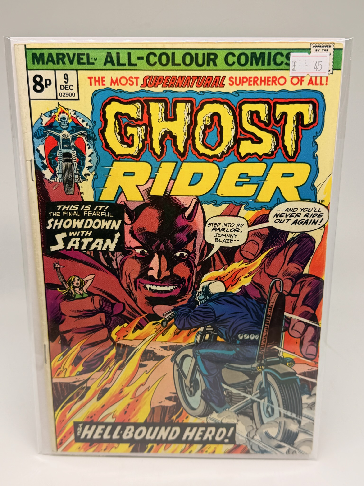 Marvel Ghost Rider #9 (December 1974) – Satan Showdown – UK Price Variant (8p) – Marvel Comics